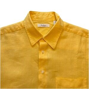 Turnbury 100% Linen Short Sleeve‎ Button Up Woven Shirt Yellow Beachy Size Large